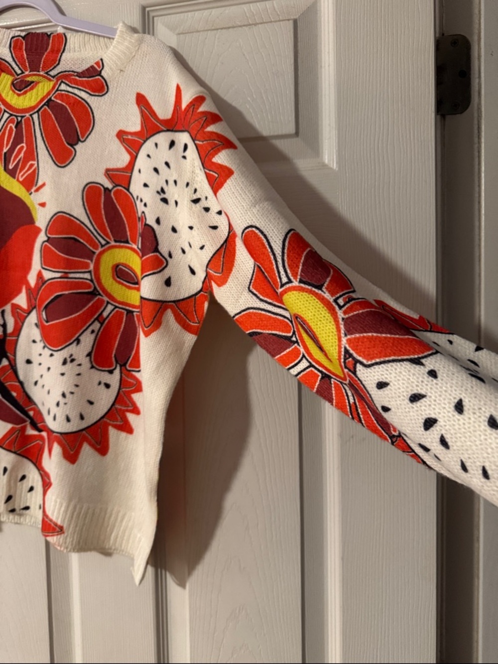 Cream Floral-Print Crew Neck Sweater in Red & Orange - Picture 6 of 6